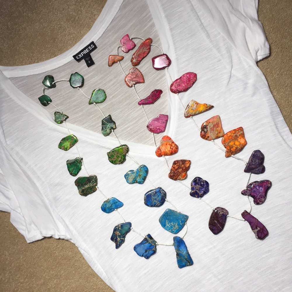 Imperial jasper dyed stones on knotted white hemp